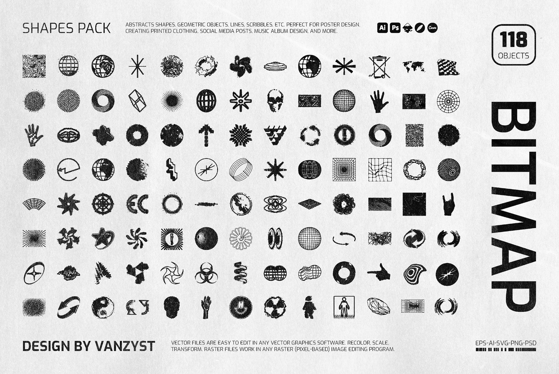 138 Bitmap Vector Shapes – Retro 8-Bit Inspired Design Elements – 6TM ...