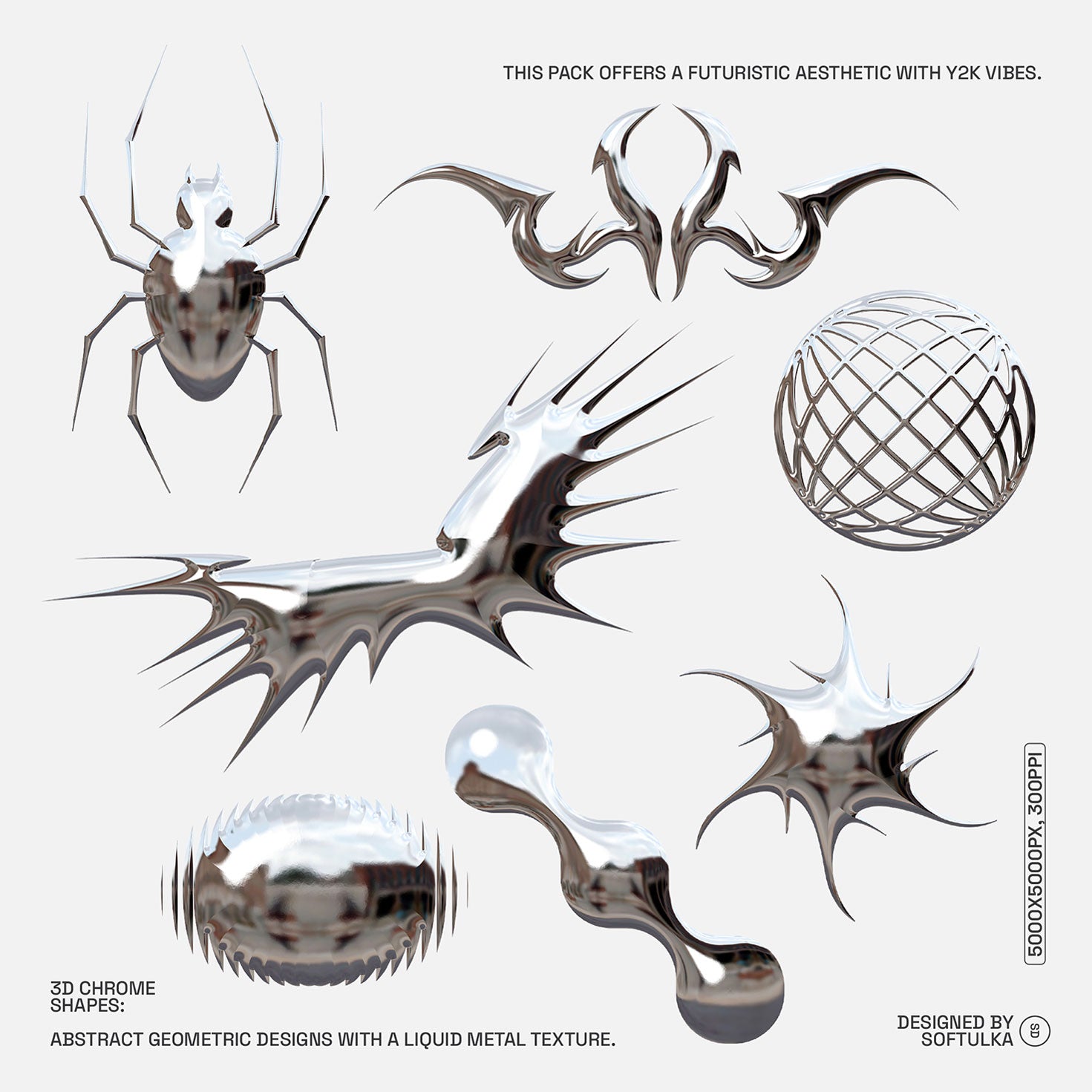 300+ Abstract Chrome Shapes Pack Softulka