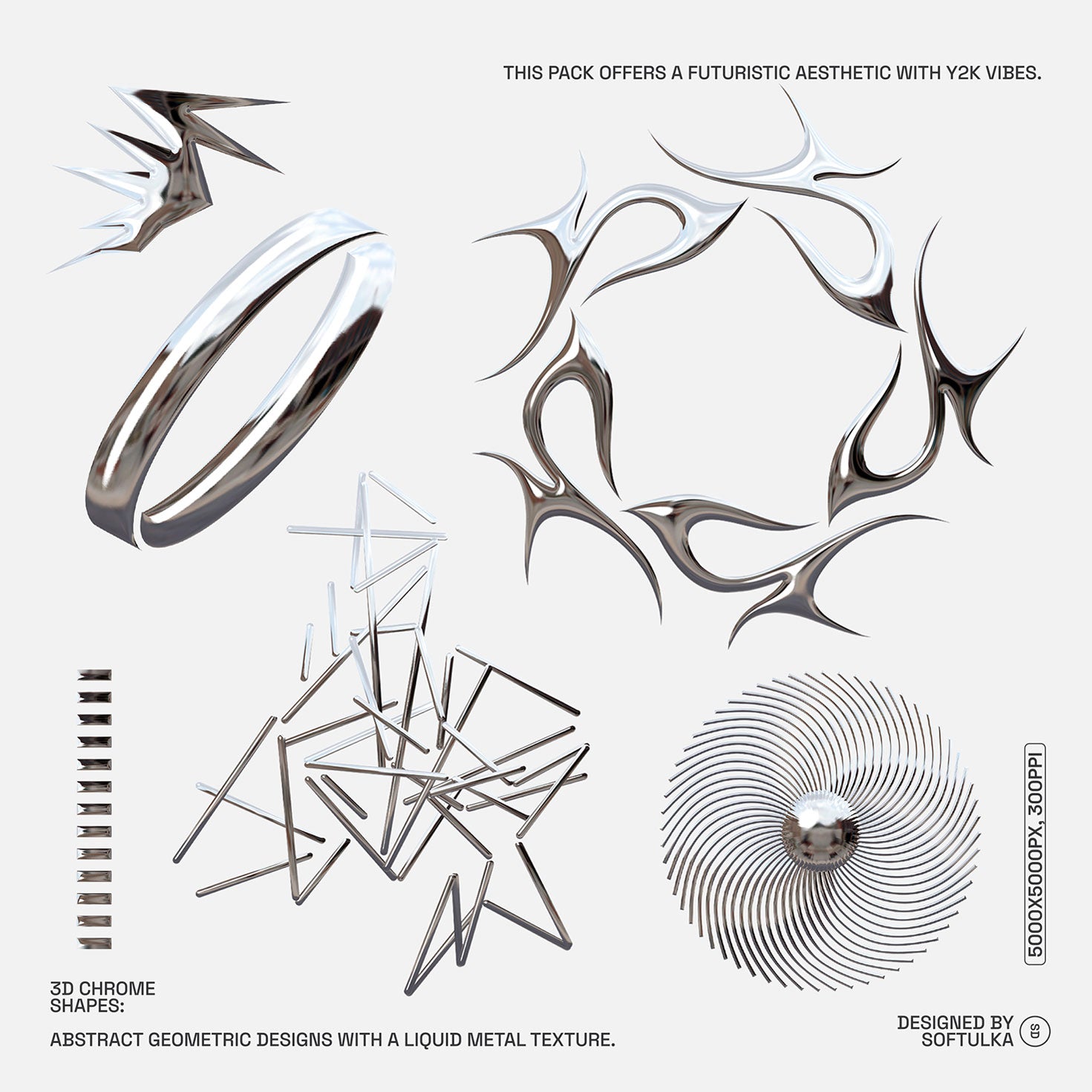 300+ Abstract Chrome Shapes Pack Softulka