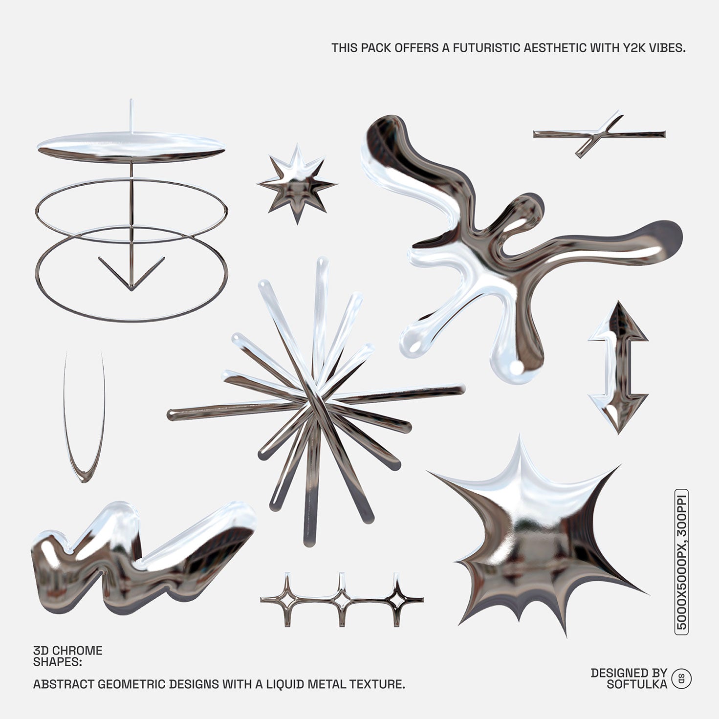 300+ Abstract Chrome Shapes Pack Softulka
