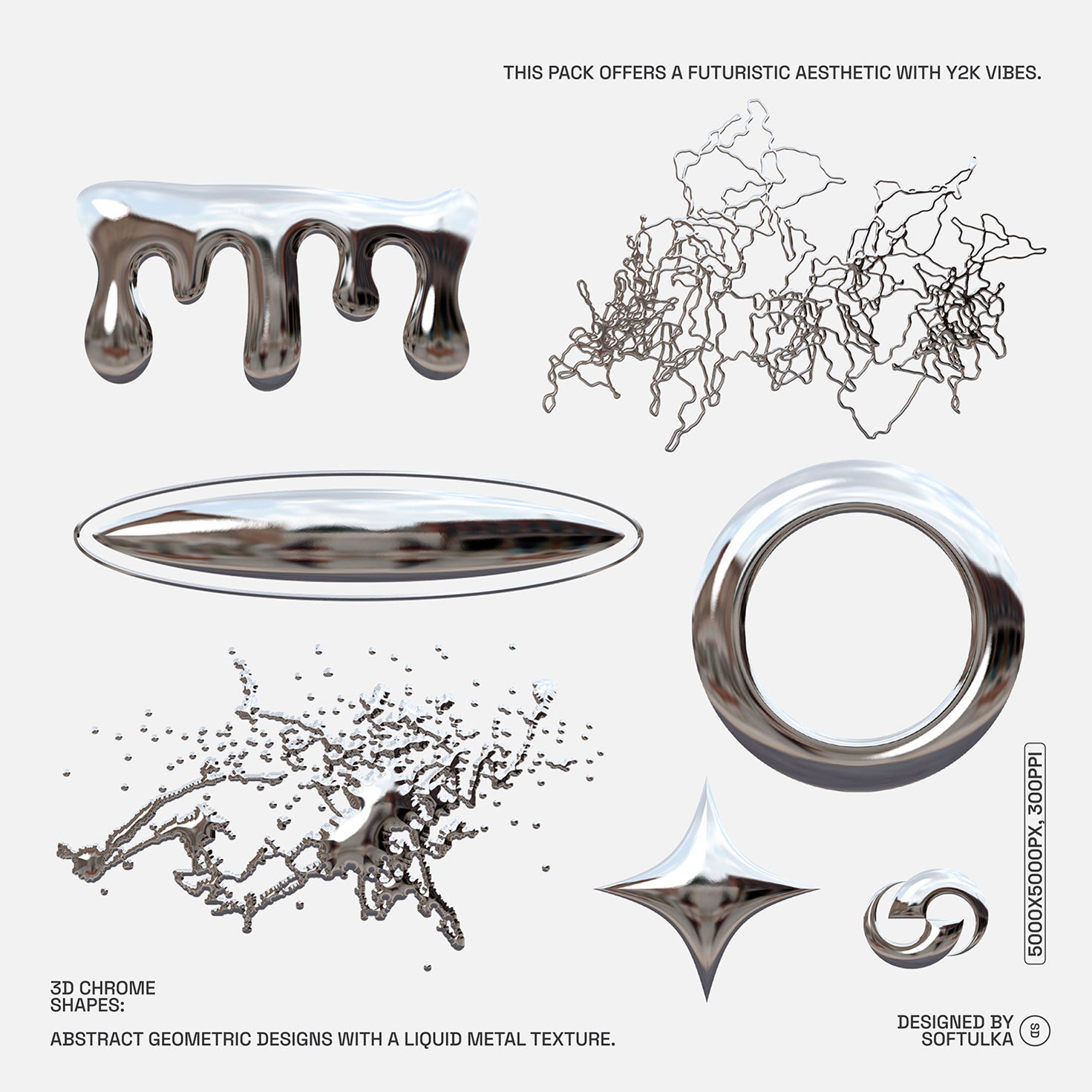 300+ Abstract Chrome Shapes Pack Softulka