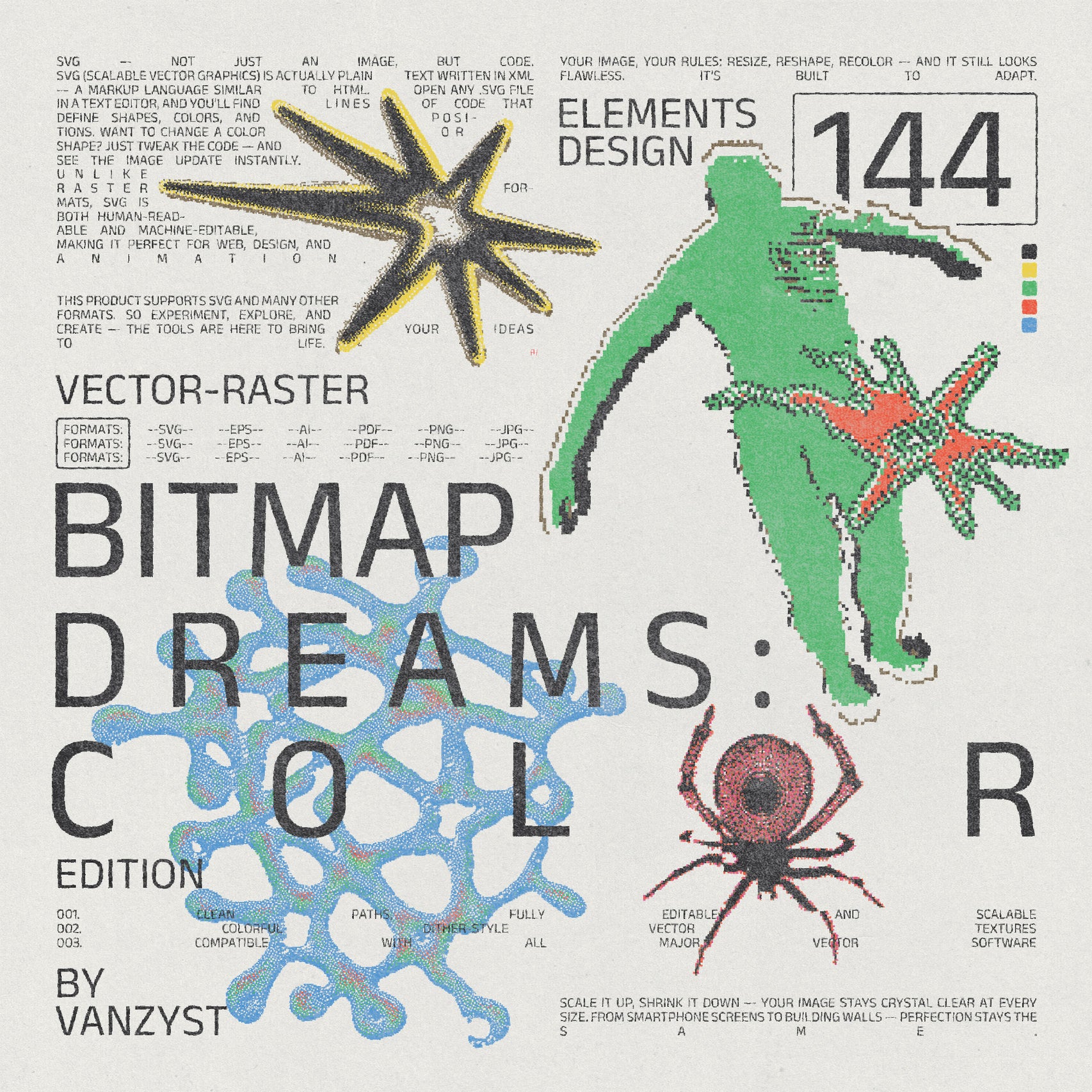 Bitmap Dreams – 144 Colorful Pixel-Inspired Vector Shapes – 6TM® MAGAZINE