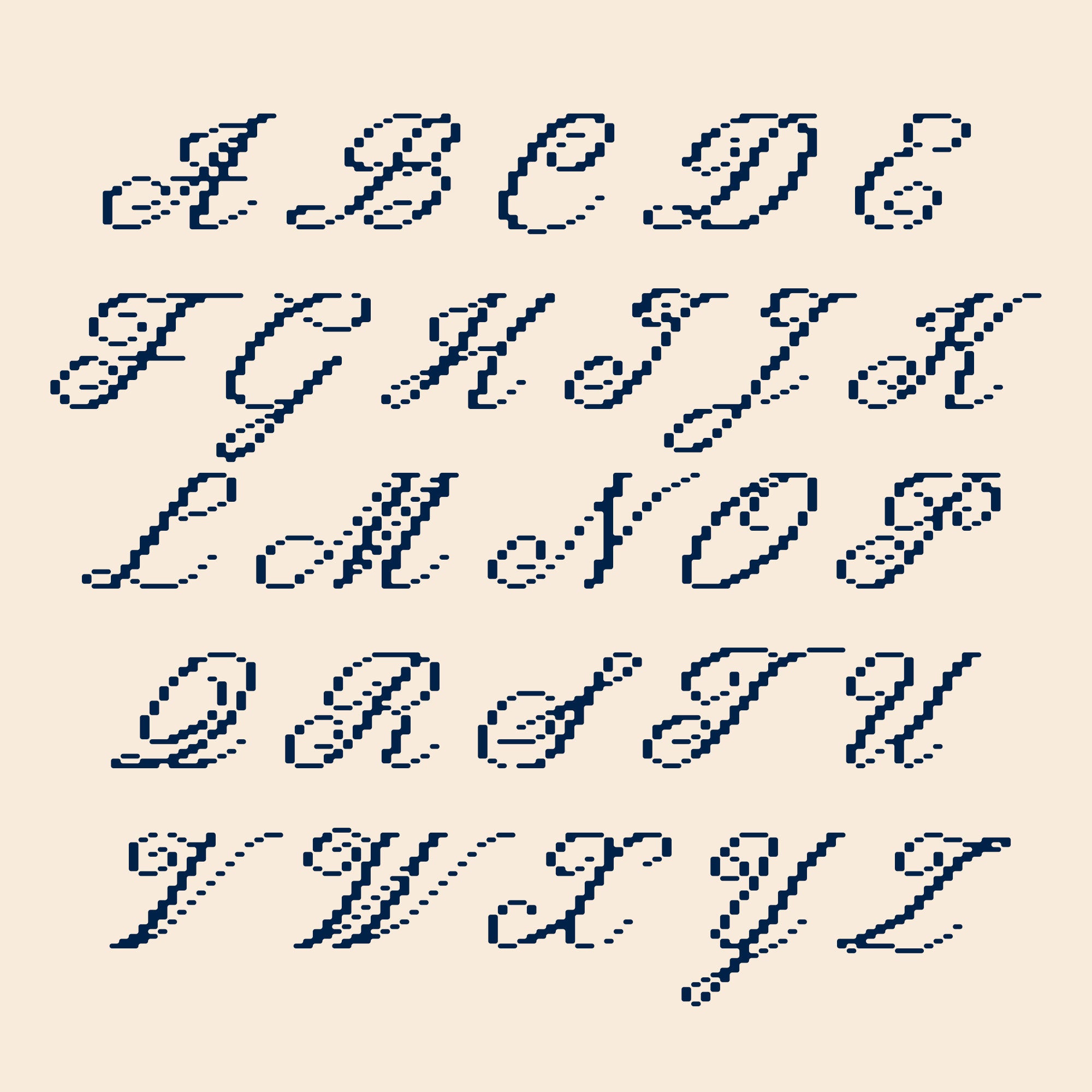 Faint Era Pixel Calligraphic Script Victoria Strukovskaya